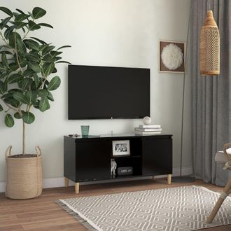 vidaXL Vidaxl - Mueble De Tv Con Patas De Madera Maciza Negro 103,5x35x50 Cm