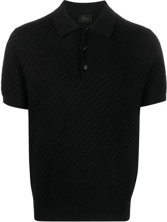 Brioni waffle-knit polo shirt - men - Silk/Cashmere/Cotton - 56 - Black