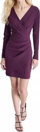 DKNY Womens Pleated-Waist Faux-Wrap Sheath Dress In Purple