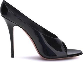 Amina Muaddi Black Calf Leather Bos Taurus Stiletto Heel Womens Sandals