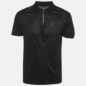 Emporio Armani Black Jersey Zip-Up T-Shirt