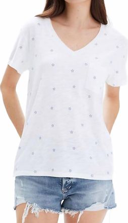 Chrldr Stars V Neck Top In White/blue