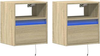 vidaXL Vidaxl - Wall-mounted Bedside Cabinets with led Lights 2 pcs Sonoma Oak