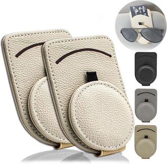 No Brand Soporte Para Gafas De Sol Para Visera, Soporte Magn&eacute;tico Para Gafas De Sol Para Coche, Clip De Cuero Para Gafas De Sol Y Tarjetas - 2 Piezas, Beige