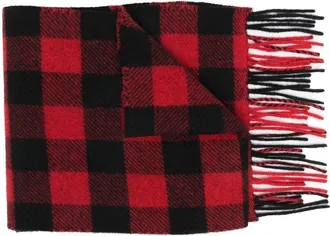 Woolrich check-pattern fringed-edge scarf - unisex - Wool/Polyamide - One Size - Red