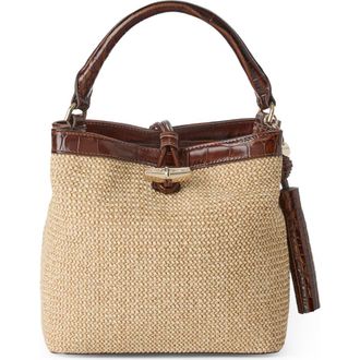 Brahmin Mini Amelia Embossed Leather Top Handle Bucket Bag in Pecan at Nordstrom