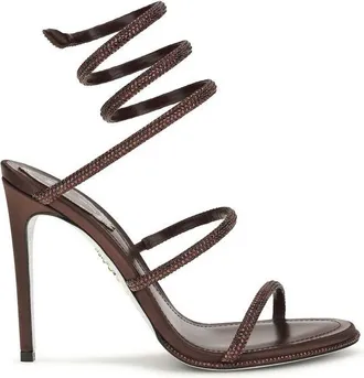Rene Caovilla Brown Silk Stiletto Heel Womens Sandals