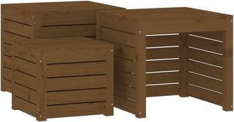 vidaXL Set cajas de jardín 3 pzas madera maciza pino gris marrón miel Vidaxl