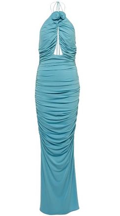 Magda Butrym Blue Ruched Floral Applique Maxi Dress Size S