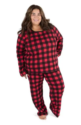 Leveret Womens Cotton Plaid Matching Family Holiday Pajamas in Plaid Black & Red at Nordstrom, Size 3X-Large