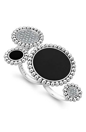Lagos Maya Diamond Circle Statement Ring in Silver/Onyx at Nordstrom, Size 7