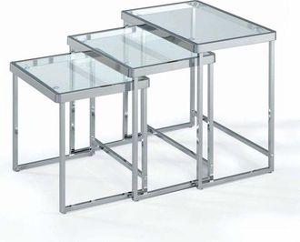 Oresteluchetta Juego De 3 Mesas Auxiliares De Acero Y Vidrio Templado Cromado Kany
