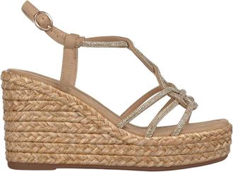 Alma En Pena Platform Sandal met Gekruiste Bandjes - Dames - Sleehakken - Beige - 42 EU - Schoenen