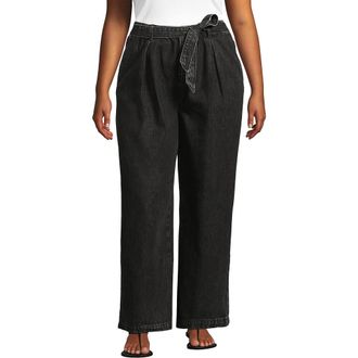 Lands End High Ridge Twill Pull On Pleated Wide Leg Pants in Black Stone Wash at Nordstrom, Size 2 X