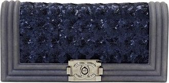 Chanel Navy Spangles Coated Canvas Clutch Bag (Pre-Owned)