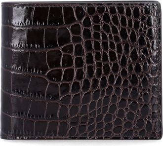 Tom Ford Accessoires, Heren, Bruin, ONE Size, Leer, Krokodil-geëmbosseerd Leren Bifold Portemonnee