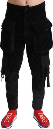 Dolce & Gabbana Zwarte Skinny Corduroy Cargo Broek - Heren - Slim Fit Broeken - Zwart - XS - Katoen - Broeken