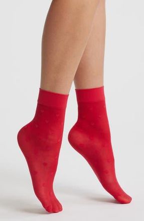 Nordstrom Heart Sheer Ankle Socks in Red Salsa at Nordstrom Rack, Size 9/11