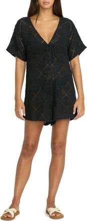 Volcom Go Barefoot Open Stitch Cover-Up Romper in Black at Nordstrom, Size X-Large