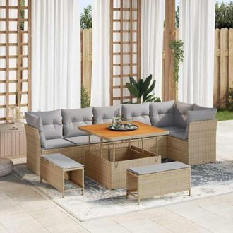 vidaXL Conjunto De Sof&aacute; De Jard&iacute;n 10 Pcs Beige Rat&aacute;n Sint&eacute;tico Vidaxl