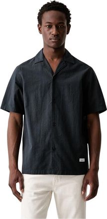 Marc O'Polo Hawa&iuml;kraag Shirt met Korte Mouwen - Heren - Korte mouwen Overhemden - Zwart - S - Katoen - Overhemden