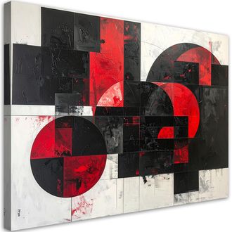 Feeby Cuadro Sobre Lienzo, Abstracci&oacute;n Textura C&iacute;rculos Formas Negro Rojo, 120x80