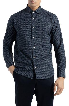 Soft Cloth Soft Italian Print Dress Shirt in Navy Waves Print at Nordstrom, Size Large