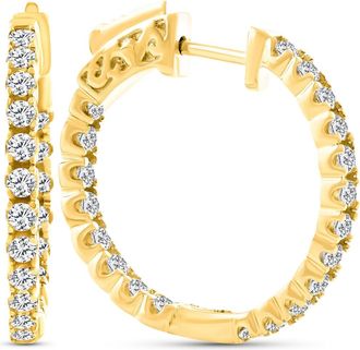Pompeii3 2Ct Diamond Inside Outside 14K Yellow Gold Hoops 10 Grams Lock 1 Tall
