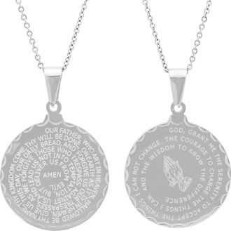 HMY Jewelry Stainless Steel Double Sided Prayer Pendant Necklace in Metallic at Nordstrom Rack