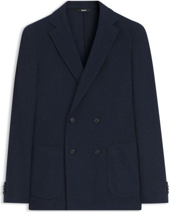 BOSS Double-breasted slim-fit blazer in patterned cotton