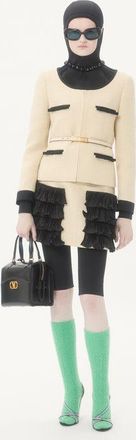 Valentino Giacca In Plain Wool Tweed Donna MANDORLA/NERO 36