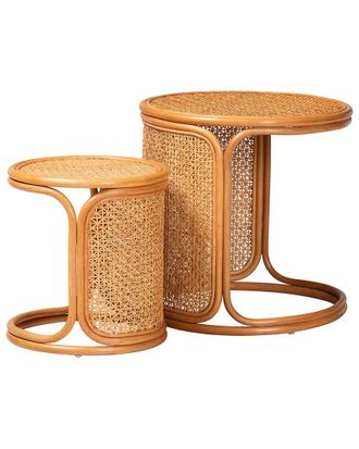 Baxton Studio Eldon Bohemian Rattan 2Pc Nesting End Table Set