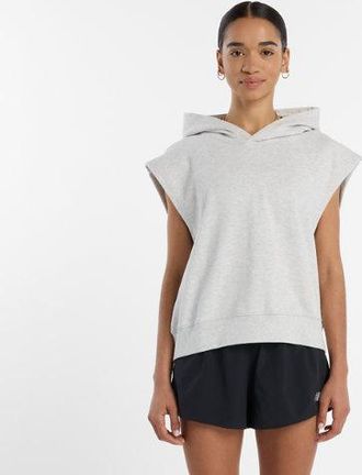 New Balance Womens Embossed Sleeveless Hoodie in Grey Cotton Fleece, size X-Large