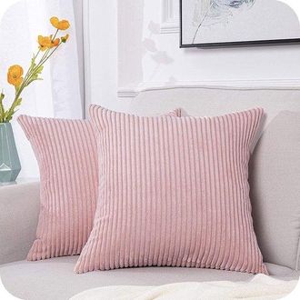OEM Juego De 2 Cojines Cuadrados De Pana A Rayas Para Sof&aacute; O Dormitorio, Cojines Grandes Y Mullidos De 45x45 Cm, Color Rosa