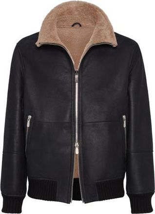 Brunello Cucinelli Nubuck shearling bomber jacket in Black at Nordstrom, Size Xxx-Large Eu