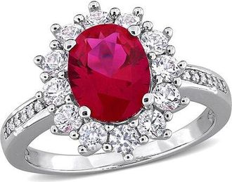 Rina Limor Silver 4.08 Ct. Tw. Diamond & Lab-Grown Ruby & Sapphire Ring