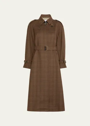 Max Mara Prince of Whales Wool Belted Long Trench