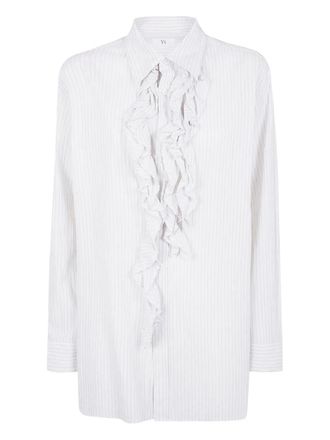 Yohji Yamamoto pinstriped ruffle shirt - Neutrals