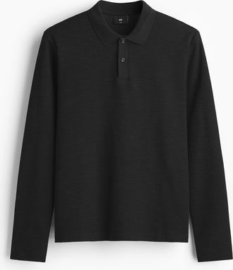 H&M Poloshirt mit Langarm in Slim Fit - Schwarz