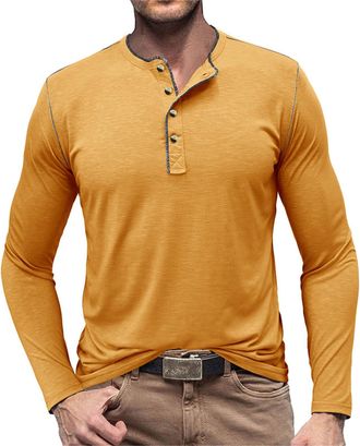 Generic Summer Tops Shirts for Men 2024 T Shirts Mens Fashion Spring and Autumn Casual Long Sleeve Button Solid Color Long Sleeve T Shirt Top Mens Workout Shi
