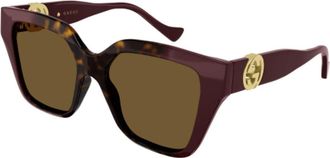 Gucci Cat-Eye Zonnebril met Kettingdetail Havana - Dames - Zonnebrillen - Bruin - 54 MM - Accessoires