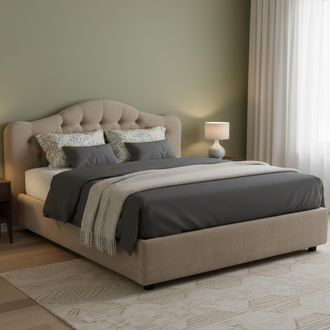 Dmora Cama Matrimonial Alfer, Colch&oacute;n Incluido, Desenfundable Made In Italy, Con Almacenamiento, Gris Taupe Taupe