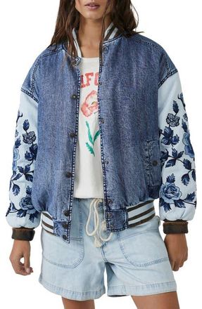 Free People Team Spirit Denim Jacket in Stone Blue at Nordstrom, Size X-Large