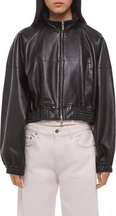 Helmut Lang Leather Bomber Jacket in Black/black at Nordstrom, Size X-Small