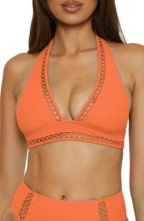 BECCA by Rebecca Virtue Modern Edge Halter Bikini Top in Coral Rose at Nordstrom Rack, Size Small