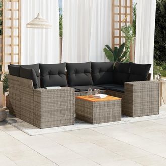 vidaXL Vidaxl - Set De Sof&aacute;s De Jard&iacute;n 7 Piezas Con Cojines Rat&aacute;n Pe Gris