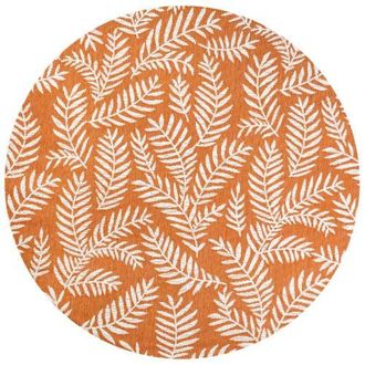 Jonathan Y Designs Nevis Palm Frond Indoor/Outdoor Round Area Rug in Orange/cream at Nordstrom, Size 5Ft 0In X 5Ft 0In