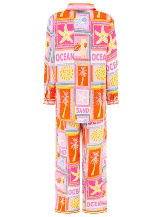 Zwillingsherz Shirtbluse ZWILLINGSHERZ Beach Vibes, Damen, Gr. L/XL (L/XL), pink, Obermaterial: 100% Viskose, Blusen Shirtbluse, Farbenfrohes Set mit langer Hose un