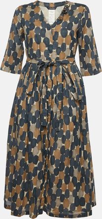 Max Mara s Max Mara Blue/beige Pesche Print Cotton Midi Dress