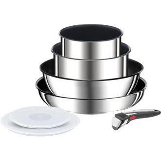 T-fal Ingenio Preference ON L9749702 - Set di pentole impilabili, con manico rimovibile, salvaspazio, antiaderenti, a induzione, in acciaio inox, 7